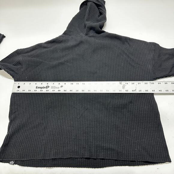 Fox Hoodie Women Size M Black Waffle Knit Long Sleeve Minimalist Loungewear - Picture 4 of 7
